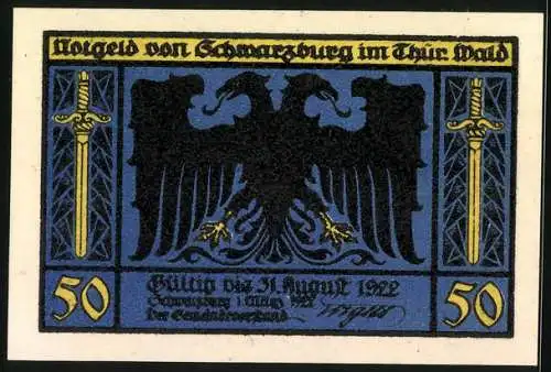 Notgeld Schwarzburg im Thür. Wald 1922, 50 Pfennig, Bewaldeter Hügel