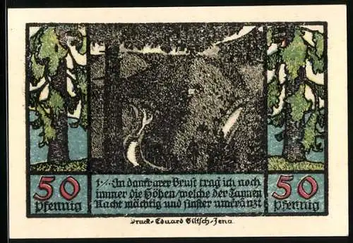 Notgeld Schwarzburg im Thür. Wald 1922, 50 Pfennig, Strasse in der Hügellandschaft
