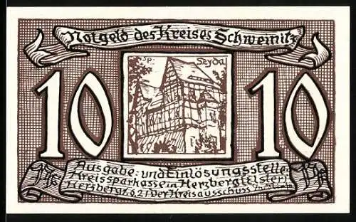 Notgeld Schweinitz 1921, 10 Pfennig, Konterfei Luthers