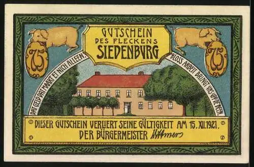 Notgeld Siedenburg, 75 Pfennig, Ortsansicht am Wasser