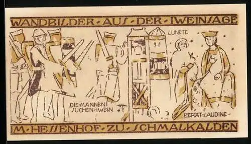 Notgeld Schmalkalden 1921, 50 Pfennig, Wandbild aus der Iweinsage, Die Mannen suchen Iwein
