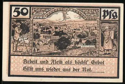 Notgeld Schmiedefeld i. Thüringen, 50 Pfennig, Gesamtansicht, Glasindustrie