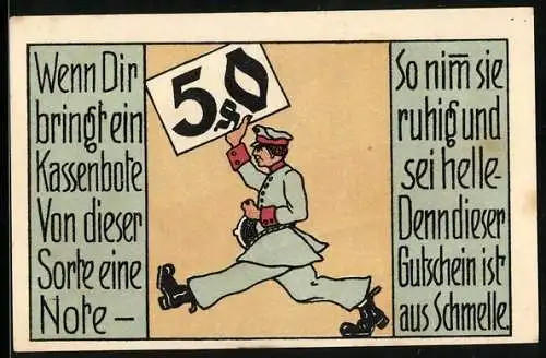 Notgeld Schmölln /S.-A., 50 Pfennig, Kassenbote mit der Note