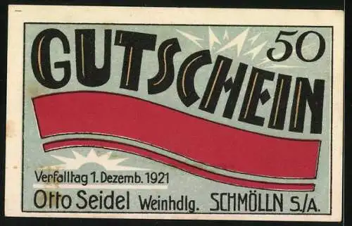 Notgeld Schmölln /S.-A., 50 Pfennig, Kassenbote mit der Note