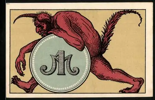 Notgeld Schmölln /S.-A., 1 Mark, Der Teufel mit der 1-Mark-Münze