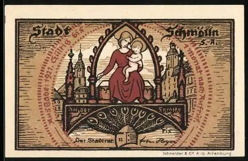 Notgeld Schmölln /S.-A. 1921, 20 Pfennig, Mann und Frau mit Ziegenkäse