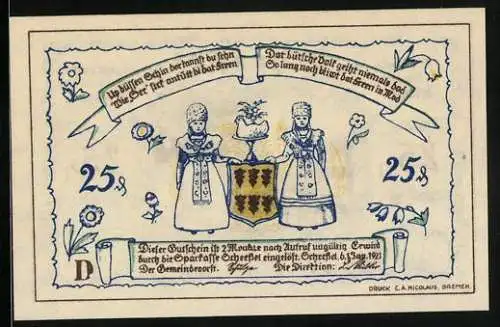 Notgeld Scheessel 1921, 25 Pfennig, Wegpartie mit Blick zur Kirche