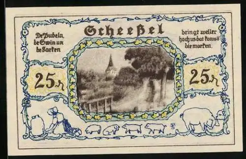 Notgeld Scheessel 1921, 25 Pfennig, Wegpartie vor der Ortschaft