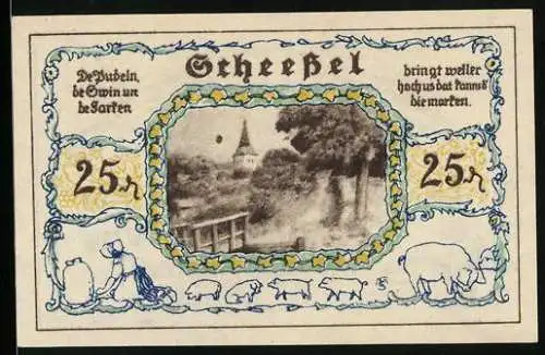 Notgeld Scheessel 1921, 25 Pfennig, Blick zur Kirche