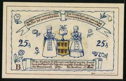 Notgeld Scheessel 1921, 25 Pfennig, Blick zur Kirche