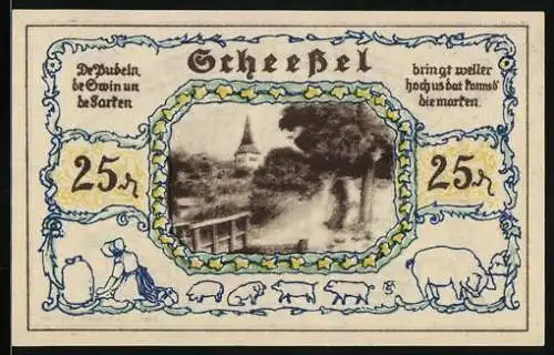 Notgeld Scheessel 1921, 25 Pfennig, Wegpartie am Ortseingang