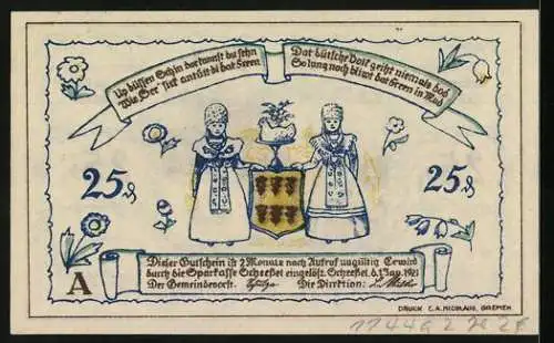 Notgeld Scheessel 1921, 25 Pfennig, Wegpartie am Ortseingang