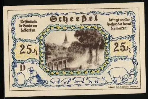 Notgeld Scheessel 1921, 25 Pfennig, Blick zur Kirche