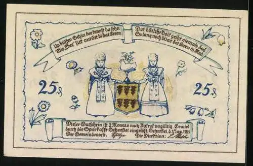 Notgeld Scheessel 1921, 25 Pfennig, Blick zur Kirche