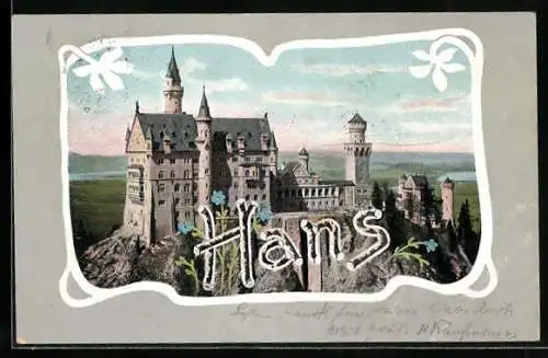 AK Namenstag Hans, Ansicht von Schloss Neuschwanstein