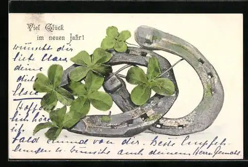 AK Hufeisen und Kleeblätter als Glücksbringer vom neuen Jahr