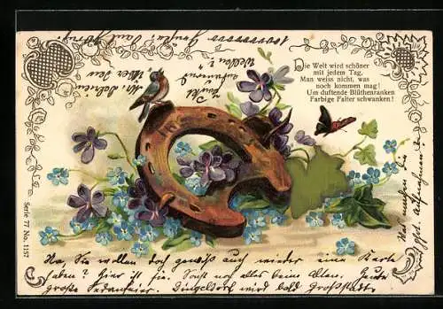 AK Hufeisen, Vergissmeinnnicht und Veilchen mit Efeu