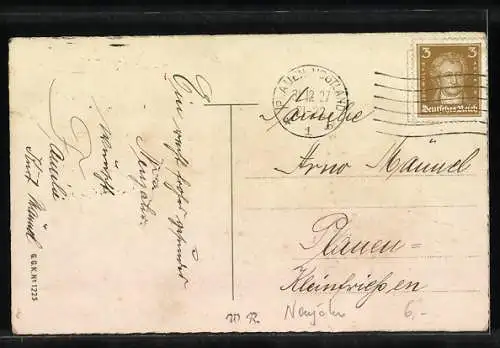 AK Männer musizieren zu Neujahr mit Trompete, Tuba, Horn