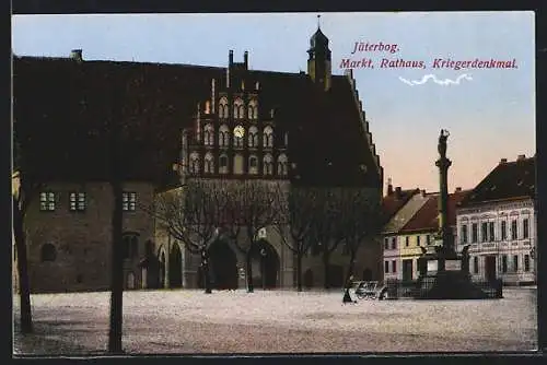 AK Jüterbog, Markt, Rathaus und Kriegerdenkmal