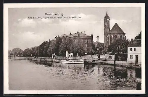 AK Brandenburg / Havel, Am Salzhof, Gymnasium und Johannis-Kirche