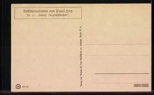 Künstler-AK P. Hey, Volksliederkarte Nr.: 50, Schlaf, Herzenssöhnchen, mein Liebling bist du