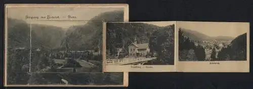 Leporello-AK Treseburg /Harz, Bodetal, Hotel zur Forelle, Hotel Waldkater, Winzenburg, Rosstrappfelsen