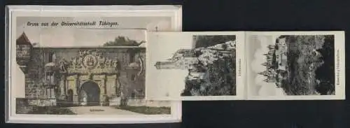 Leporello-AK Tübingen, Schloss Hohentübingen, Universitätsviertel, Wurmlinger Kapelle, Kaiserburg Hohenzollern