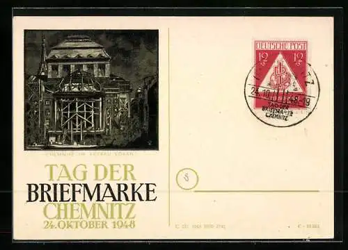 AK Chemnitz, Tag der Briefmarke 1948, Aufbau vom Ausstellungsgebäudes