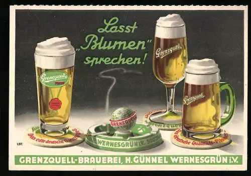 AK Wernesgrün, Brauerei-Werbung, Grenzquell-Brauerei H. Günnel, Lasst Blumen sprechen