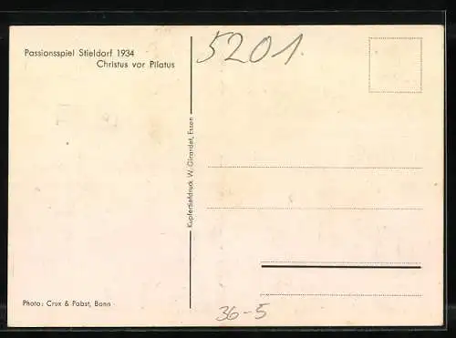 AK Stieldorf, Passionsspiele 1934, Christus vor Pilatus