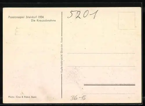 AK Stieldorf, Passionsspiele 1934, Die Kreuzabnahme