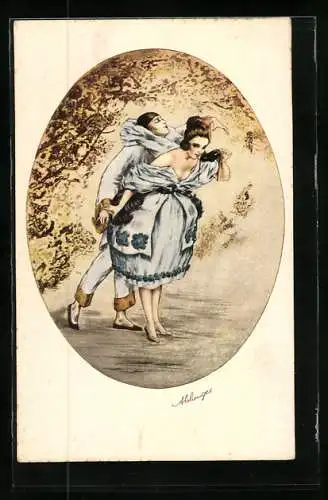 Künstler-AK Harlekin und junge Dame, Art Deco