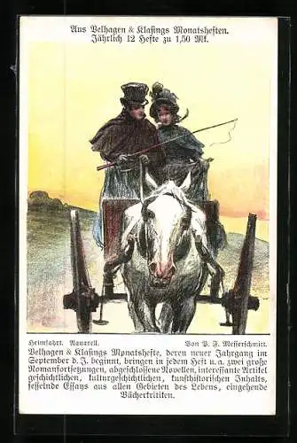AK Paar beim romantischen Ausflug mit der Pferdekutsche