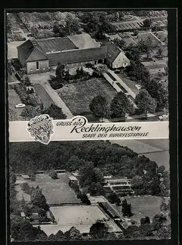 AK Recklinghausen, Fliegeraufnahme vom Gutshof und Schwimmbad