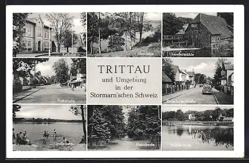AK Trittau /Stormarn`sche Schweiz, Rathaus, Grandermühle, Mühlenteich