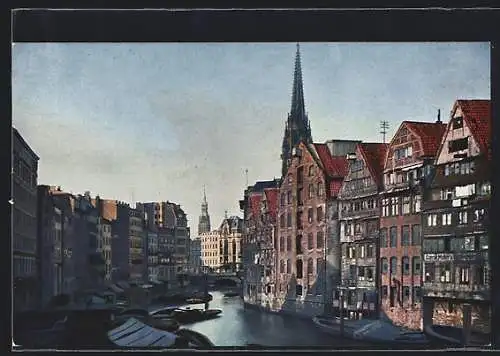 AK Alt-Hamburg, Deichstrassenfleth mit Geschäft und Kirchturm