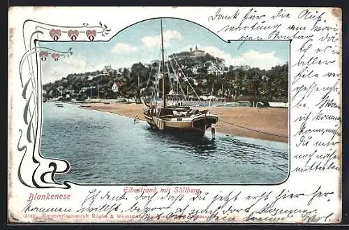 AK Hamburg-Blankenese, Elbestrand mit Süllberg