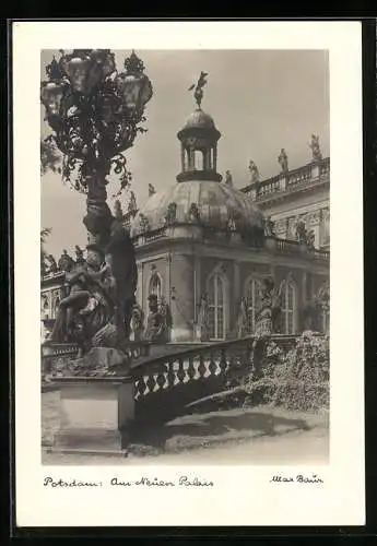 Foto-AK Max Baur, Potsdam, am Neuen Palais, Aussenansicht des Schlosses im Park von Sanssouci