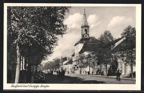 AK Tilsit, Strassenpartie mit Rathaus