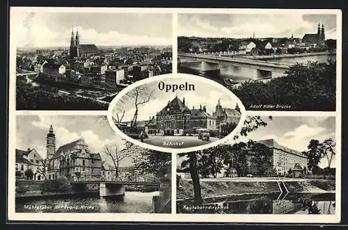 AK Oppeln,  Brücke, Reichsbahndirektion, Bahnhof