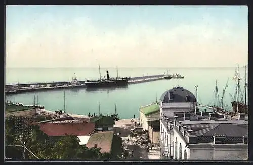 AK Jalta, An der Mole, Dampfer, Segelschiff