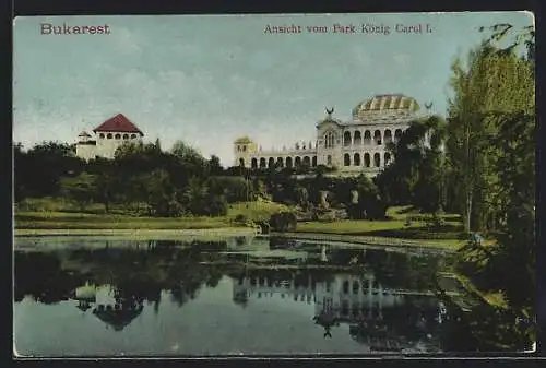 AK Bukarest, Ansicht vom Park König Carol I.