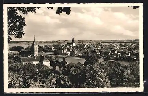 AK Crossen / Krosno Odrz, Blick von Wilhelmshöhe auf den Ort