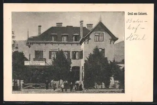 AK Goisern, Cafe-Restaurant Hamsauer, von der Strasse gesehen