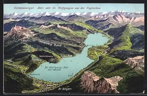 AK St. Gilgen, Blick auf den Wolfgangsee und Umgebung aus der Vogelschau