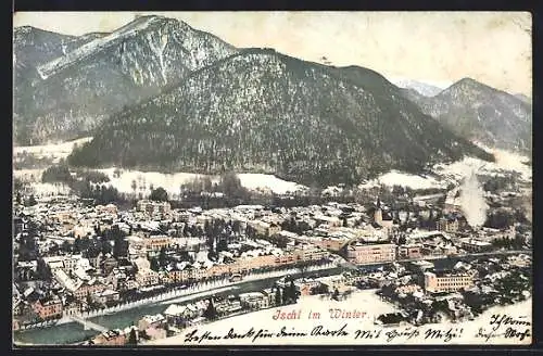 AK Ischl, Teilansicht mit Kirche im Winter