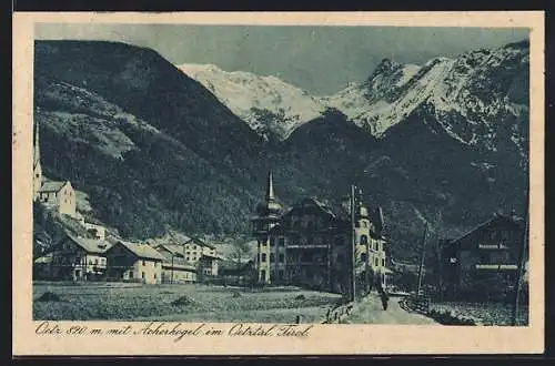 AK Oetz /Tirol, Ortspartie mit Acherkogel im Oetztal