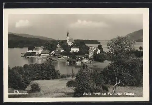 AK Maria Wörth am Wörthersee, Ortspartie mit Kirche