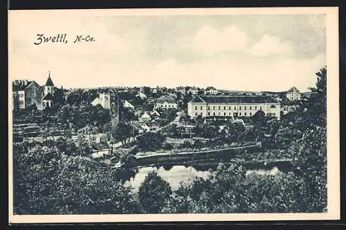 AK Zwettl /N.-Oe., Ortspartie mit Kirche