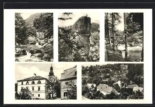 AK Bad Mühllacken, Pesenbachtal, Wasserfall, Felsblöcke, Waldpartie